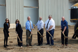 Eric Fisher, AGCO Jackson, third from right, was joined by local officials for a groundbreaking ceremony May 7, 2013, to mark the start of AGCO's $42 million expansion. From left, Jennifer Bromeland, Janice Fransen, Clayton Lewis, Fisher, Jackson Mayor Wayne Walter and William Tusa. (Photo: Business Wire)
