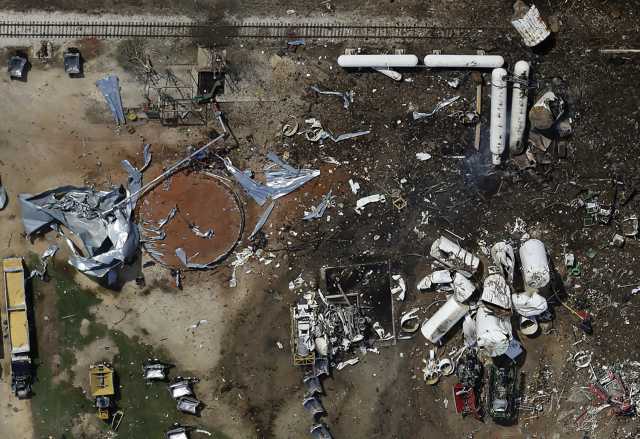 Aerial view of the West Fertilizer explosion site