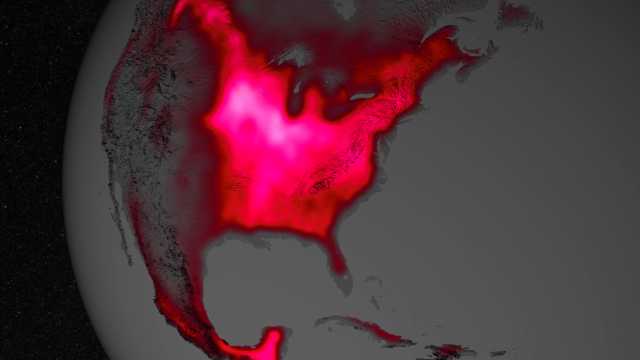 Fluorescence on U.S. Map Shows Corn Belt Productivity