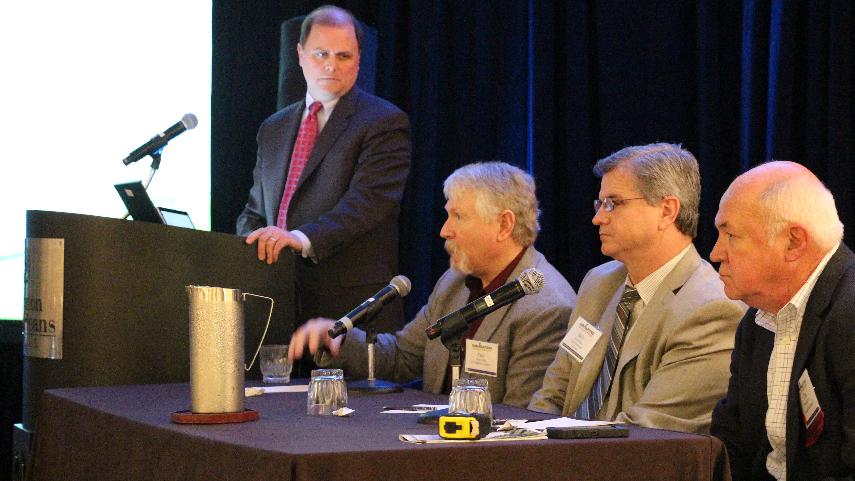 Tim Cansler (far left), ResponsibleAg Executive Director, looks on during the 2014 ARA Conference & Expo as members of the ResponsibleAg board answer questions for attendees. 
