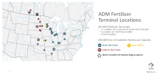 ADM Fertilizer Terminal Locations Map