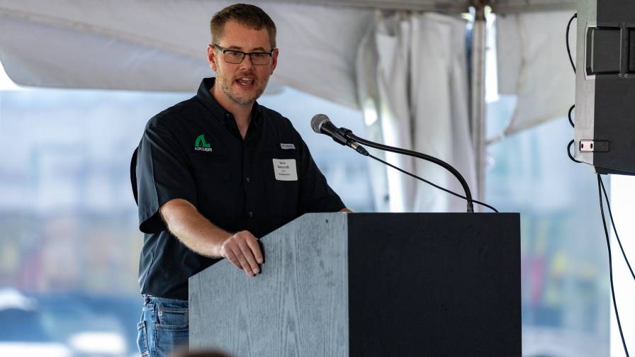 Nick Bancroft, AgroLiquid president and CEO, addresses attendees at the company's 40th anniversary celebration. Credit: Natasha D Photography