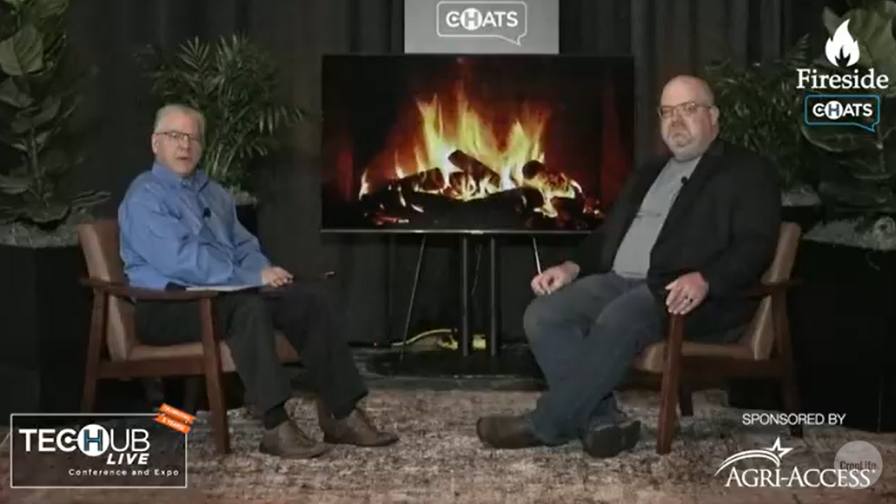 Adam Farmer (right), Chief Technology Officer at Mercer Landmark, joined CropLife Editor Eric Sfiligoj for a Fireside Chat at the 2025 Tech Hub LIVE in Des Moines, IA.
